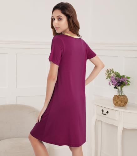 Image of NACHILA Women's Bamboo Viscose Nightgowns Short Sleeve Soft Sleepwear