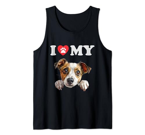 Amante divertido de los perros con texto «I Heart My Dog» de Jack Russel Terrier Camiseta sin Mangas