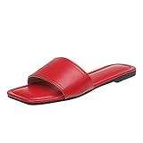 Zapatillas de mujer nuevas pantuflas de moda simples sólidas suaves cómodas planas de verano nuevas sandalias grandes de verano para mujer interior lavable, Red, 39 EU
