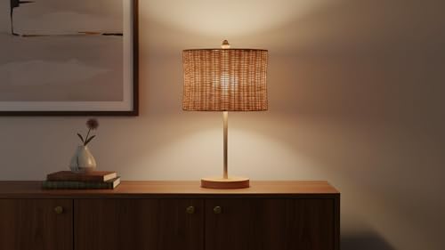 Image of Aspen Creative 31604, Drum Spider Lamp Shade, Natural Rattan, 12 inch Top x 12 inch Bottom x 9 inch Height
