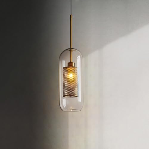 Suspension E27 scandinave en verre et fer gris argenté pour salon