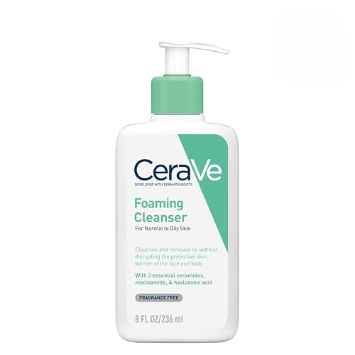 CeraVe Foaming Cleanser Face Wash for Normal to Oily Skin, with Niacinamide & 3 Essential Ceramides, Gentle Fragrance-Free, Non-Comedogenic, Dermatologist Developed Daily Cleanser, 236ml