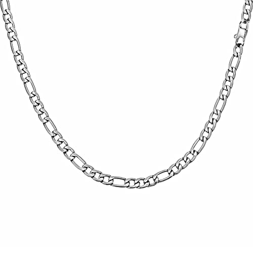 Speroto Kette Herren, Edelstahl Halskette für Herren Jungen, 6mm/10mm Figarokette, Hip-Hop Kette mit Silber Gold Schwarz, Länge 50-60cm (6mm,silber mit reifenspur, 55.00)