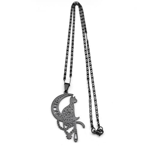 Collier gothique chat et lune noir, le bijou idéal pour vos soirées