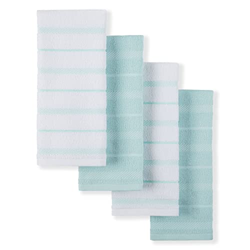 KitchenAid Albany Kitchen Towel,Cotton,4-Pack Set, Mineral Water Aqua/White, 16"x26"