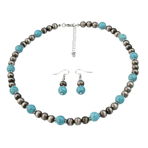 Parure collier et boucles d'oreilles turquoise pour look bohème chic