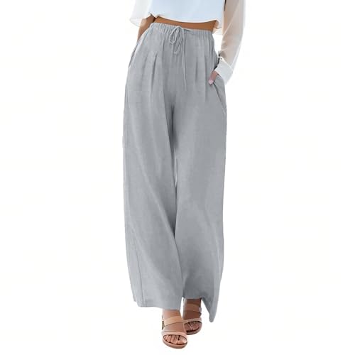 Flowy Wide Leg Linen Pants Women Summer Baggy Beach Vacation Palazzo Pants Casual High Waisted Pants with Pockets2
