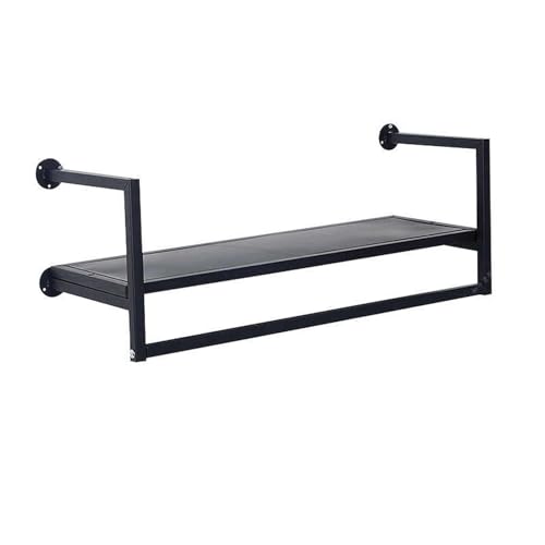 Portant à vêtements mural noir 80cm avec étagère flottante en fer