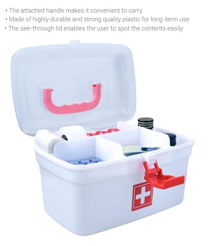 Image of SHUTTLE ART Medical Organizer Box, First Aid Box, Medicine Storage Box With Detachable Tray And Transparent Lid And Handle, Unbreakable Material(S-Medical Storage Box-White)