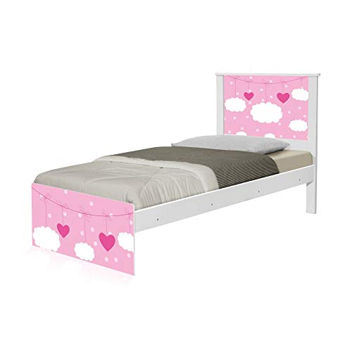 Cama Solteiro Adesivada Nuvens Menina com Colchão