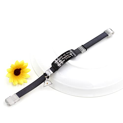 With God All Things Are Possible Cuff Wristband Bible Verse Bracelet Black, Triangle Mountain Mustard Seed Charm Y2154 (Black Wrist-Black Tag) #TOP3