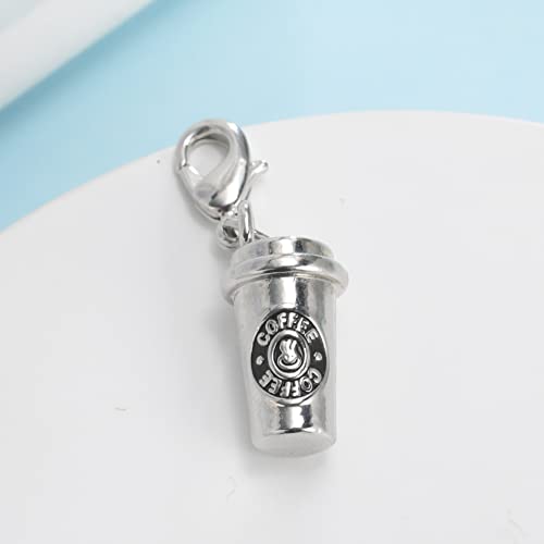 Trendy Rhodium Plated 3D Coffee Cup Floating Lobster Clasp Charm For Key Chain #TOP3
