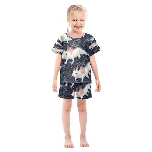 Pajama Sets Short Sleeve Cute Axolotl in Darkness Soft Cotton Summer Sleepwear 2 Piece PJS Size 5-14T4