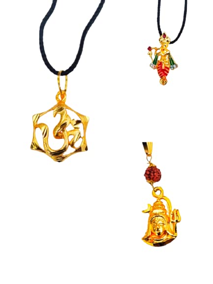 GenericNEW 3 COMBO HANUMAN JI AND SHIVE JI AND KRISHNA LOCKET/PENDENT/NACKLACE FASHIONABLE WITH BLACK THARED GIFT THANKS GIVING