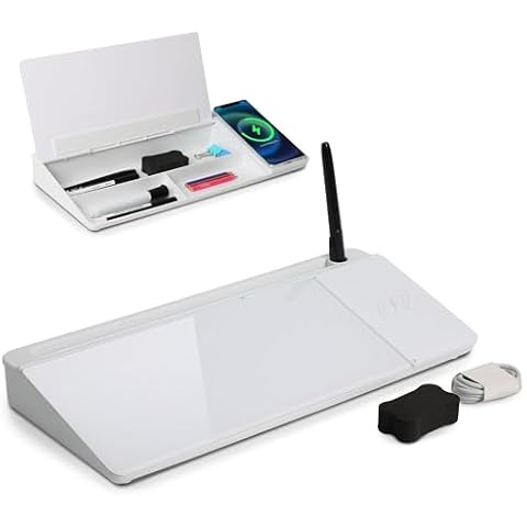 ORIENTOOLS Small Glass Desktop Whiteboard, Desk Whiteboard, to-do List Memo Desk Dry Erase Board with Storage, Computer Pad & Keyboard Stand, Desk Organizers with Accessories for Office, Home, School Cover