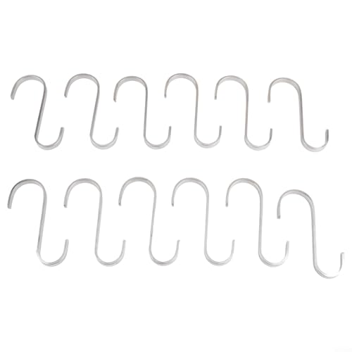 LUCKCDUO Juego de 12 ganchos planos en S de acero inoxidable para colgar herramientas de cocina y jardín, ganchos de metal resistentes a la corrosión para armario, garaje, organización de talleres