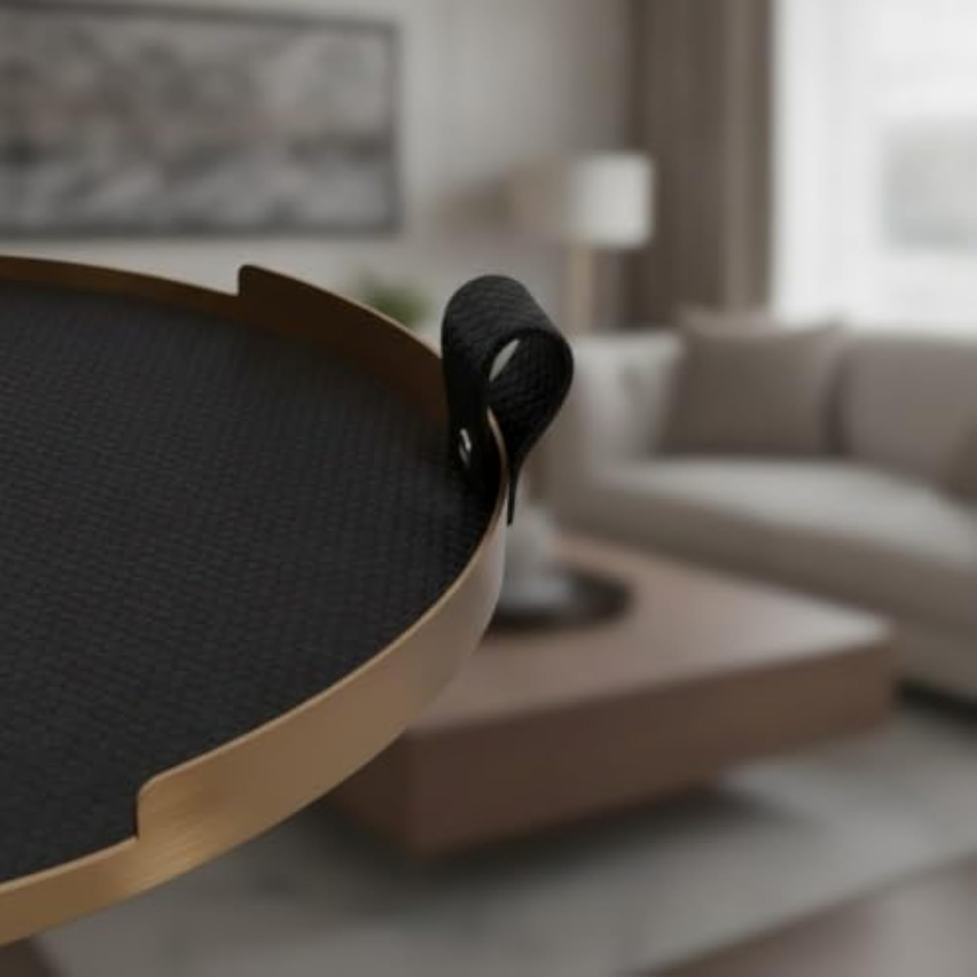 Modern Tray with Handles, Decorative Round Metal Design