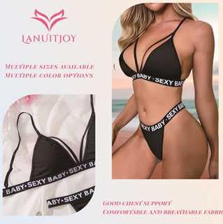 Lanuitjoy Plus Size Bra And Panty Set For Women Black Sexy Bra Panty Set Triangle Bralette And Thong Set, Adjustable Straps thumb #1
