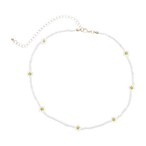 Happyyami Boho Perle Gänseblümchen Halskette Samen Perlen Choker Halskette Bunte Handgemachte Perle für Frauen Und Mädchen Schmuck (Weiß) Cover