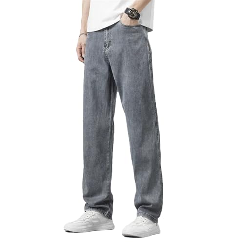 Men's Summer Ultra-Thin Lyocell Drape Soft Fabric Loose Straight Denim Pants Elastic Trousers