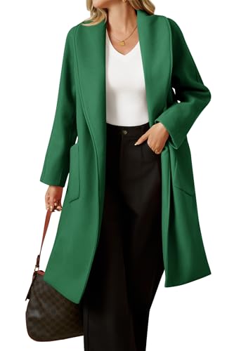 Cicy Bell Womens Open Front Pea Coats Classic Lapel Long Trench Coats Loose Fall Winter Outwear with Pockets