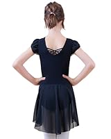 ZNYUNE Mädchen Ballettkleidung Kreuz Rücken Blattärmel Baumwolle Tanzkleid Tanzbody Balletttrikot Ballettanzug Kinder mit Chiffon Rock Tütü B440 Black 152/158