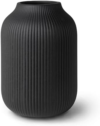 Ceramic Vase with Grooves - Waterproof Flower Vase in Matte Black...