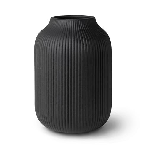 flature Keramik Vase mit Rillen – Wasserdichte Blumenvase in Schwarz Matt...