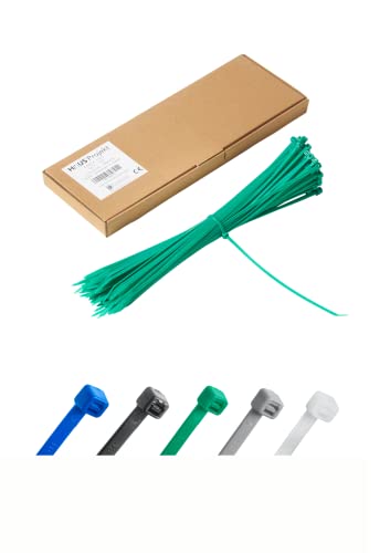 Haus Projekt Pack de 100 Bridas de Plástico Verde Premium Fuertes Industrial, 300mm x 3.6mm, Bridas de Plástico para Cables Multifunción para Uso Interior y Exterior, Gestión de Cables, Cableado
