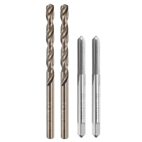 Image of sourcing map Tap and Drill Bit Set, 2pcs M5 x 0.5 Metric Straight Flute Thread Screw Taps & 2pcs 4.5mm Twist Drill Bits, Uncoated/Roasted Yellow HSS-6542/M35 HSS-CO Tapping Threading Tool
