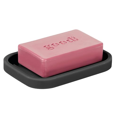 iDesign Silicone Soap Dish for Bar Soap or Scrub Brush - Ideal for Kitchen or Bathroom - Black