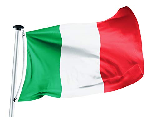 FLAGLY bandiera Italia 100 x 150 cm -160g/m² peso del tessuto - tessuto per bandiera navale fatto a mano, robusto e resistente alle intemperie con occhielli (100 x 150 cm, Italia)
