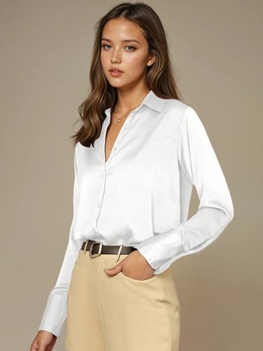 Image of Aahwan Women Satin Regular Fit Black Solid Button Up Drop Shoulder Officewear Casual Formal Long Sleeve Shirt
