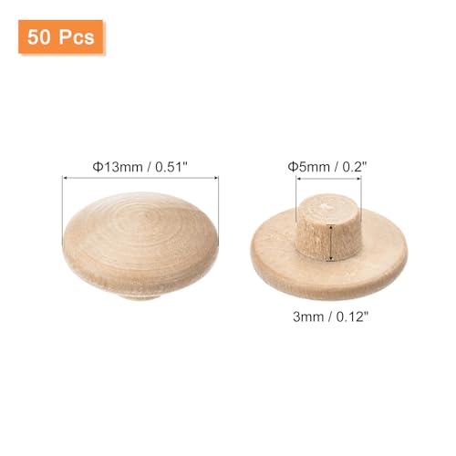 Image of uxcell Wood Plugs, 50Pcs 13 x 5 mm - Beech Wood Button Top Plugs, Screw Hole Covers, Decorative Wooden Cover for Stair Chair Craft Furniture Woodworking