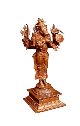 Image of Copper Idols India, 4.7 inches, Handmade Goddess Varahi, 405 Gram, Patina Antique Finish, Pack of 1 Piece