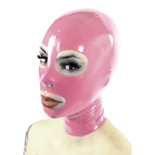 WJPTDKJ Latex Hood Mask Open Eyes Mouth All Inclusive Back Zipper Rubber Hood for Cosplay Party Club Wear(Size:XXL-73CM)