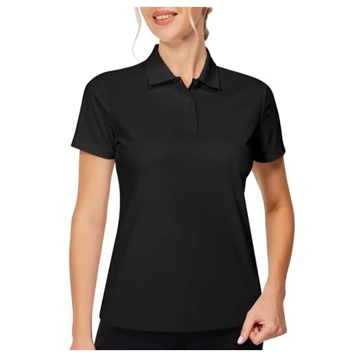 Casei Womens Golf Polo Shirts Short Sleeve Shirts Quick Dry Collared Shirt（Black,XL