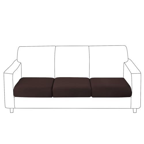 Image of HOKIPO 100% Waterproof Elastic Individual Seat Cushion Cover, 3-Piece Sofa Cushion Cover, Brown (AR-5352-BRN*3)