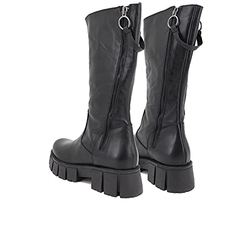 QUEEN HELENA Stivali Biker di Pelle Platform Alti