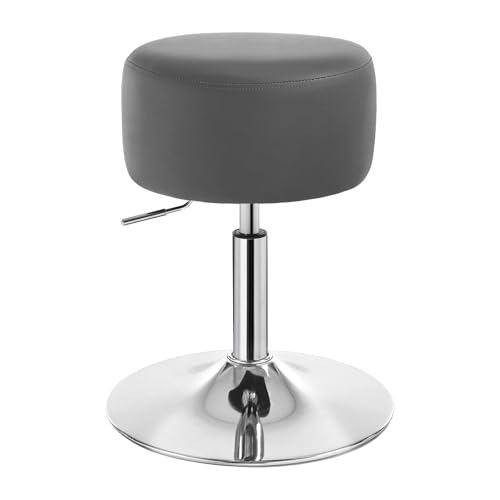 WOLTU Taburete Maquillaje Redondo, Taburete Pequeño Giratorio de Altura Ajustable 54-69 cm, Taburete Bar Bajo PU para Tocador, Dormitorio, Oficina en casa y Salón, Gris, BH14gr-1