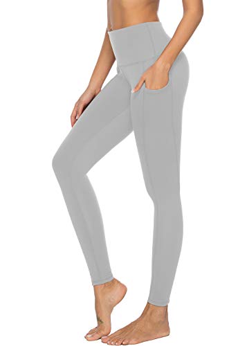 Mint Lilac Women's High Waist Workout Yoga Leggings Athletic Tummy Control Running Pants with Pockets Light Grey M