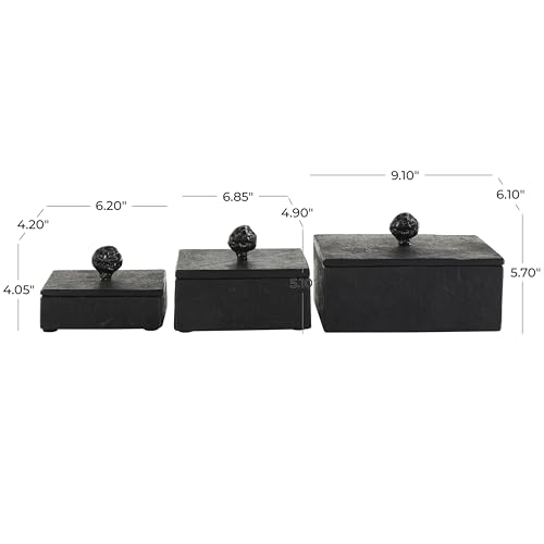 Deco 79 Marble Decorative Box Decorative Keepsake Boxes with Textured Aluminum Knobs, Set of 3 Storage Boxes 9", 7", 6"W, Black by DECO SEVENTY-NINE - Image 3