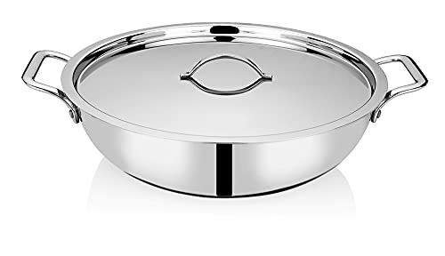 Image of Bhalaria Triply Stainless Steel Kadai with Lid & Handle 32cm 5 Litre|Induction Base Heavy Gauge 3 Layer Body|Extra Large Deep Fry Pan Wok for Sabzi & Curry|Food Grade|Gas Compatible|Dishwasher Safe