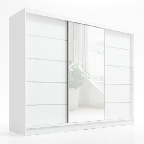 A&J MöbelLand Kleiderschrank Aurelia 1 – Schwebetürenschrank 200 cm breit mit Spiegel, 3-türig, Kleiderschrank mit Schubladen,...