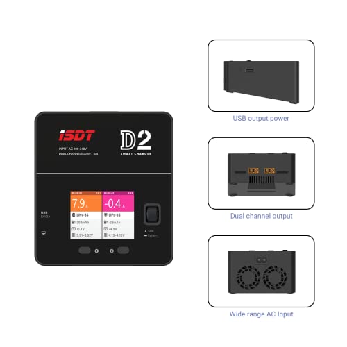 ISDT lipo Battery Charger D2 MK2 with AC 2x200W Dual Output Mode,Hobby Smart Lipo Charger Discharger for 1-6S Li-ion Life NiCd NiMH LiHV PB Smart Battery by ISDT - Image 3