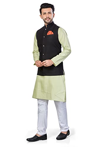 Image of BE ACTIVE Linen Blend Solid Pattern Trendy Comfortable Stylish Full Sleeve Kurta Pajama Set with Jacket Nehru Style Koti for Men's Ethnic Wear