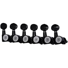 6 Inline Vintage Guitar Machine Heads - 115 Gear Ratio Sealed Tuning Key Pegs Tuners with Oval Shaped Button ReplacementE-1006, Black