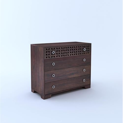 Image of Amazon Brand - Solimo Solid Sheesham Wood Chest of Drawers for Storage| Wooden Kundal Sideboard Cabinet with 4 Drawers Dresser for Living Room, Drawing Room (Walnut Finish)