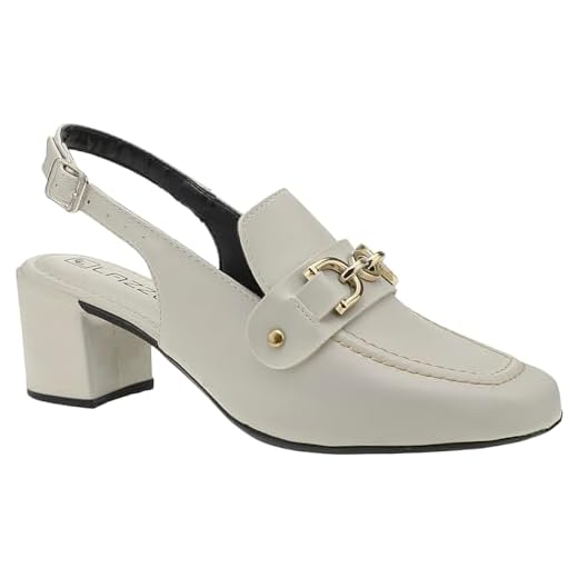 Sapato Feminino Mule Loafer Salto Bloco Grosso Confortável (Off White, BR, Adulto, Numérico, 39)
