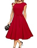 DRESSTELLS Cocktailkleid Rot Damen Festliche Kleider 1950er Knielang Rockabilly Hochzeitkleid Abendkleid Kurz Swing Partykleid Vintage Petticoat Kleid Red L